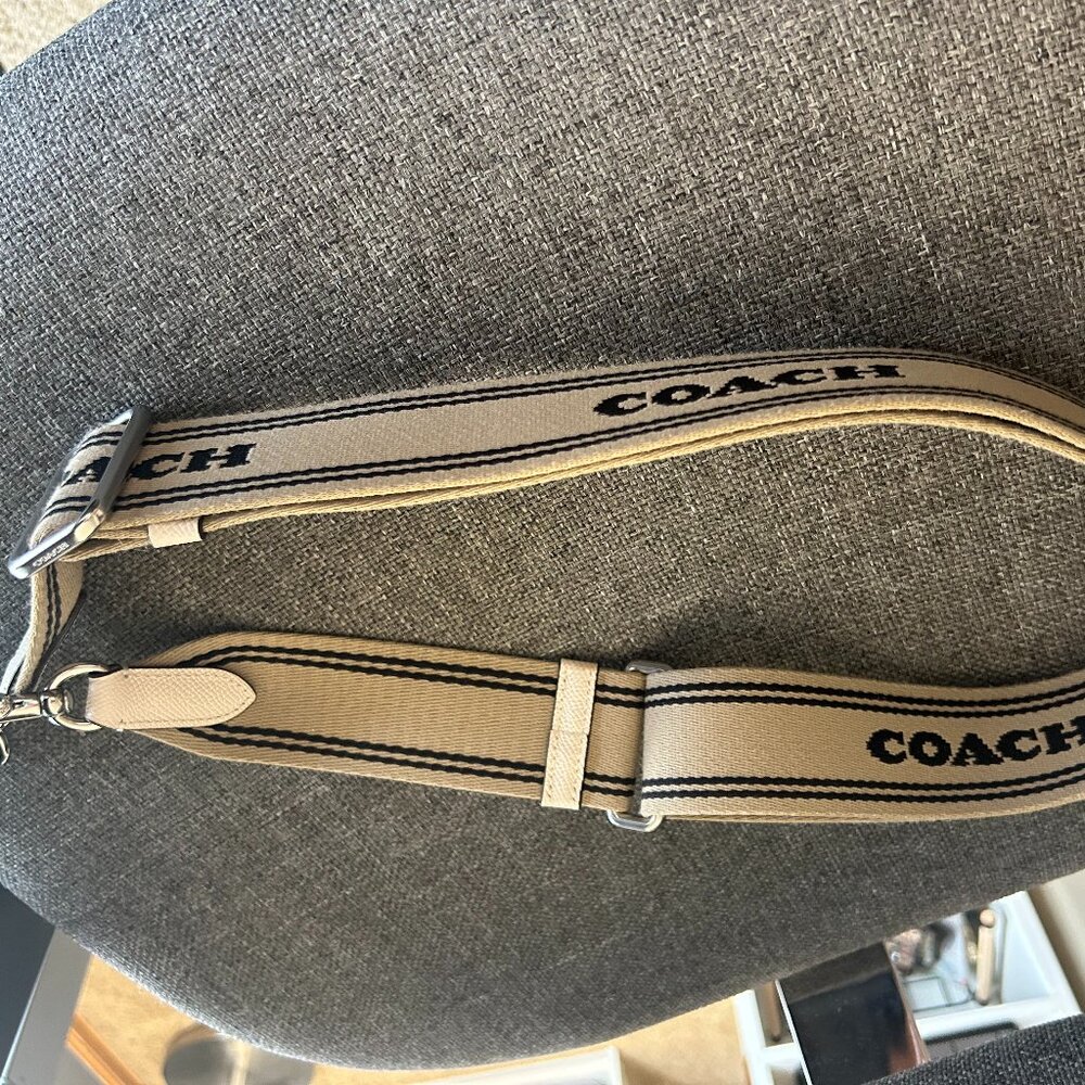 Coach Signature Wide  Webbing Strap Stripe Black Tan